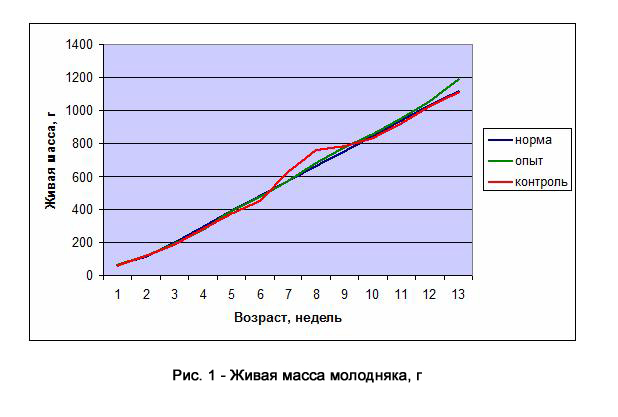 Рисунок 1 — Живая масса молодняка