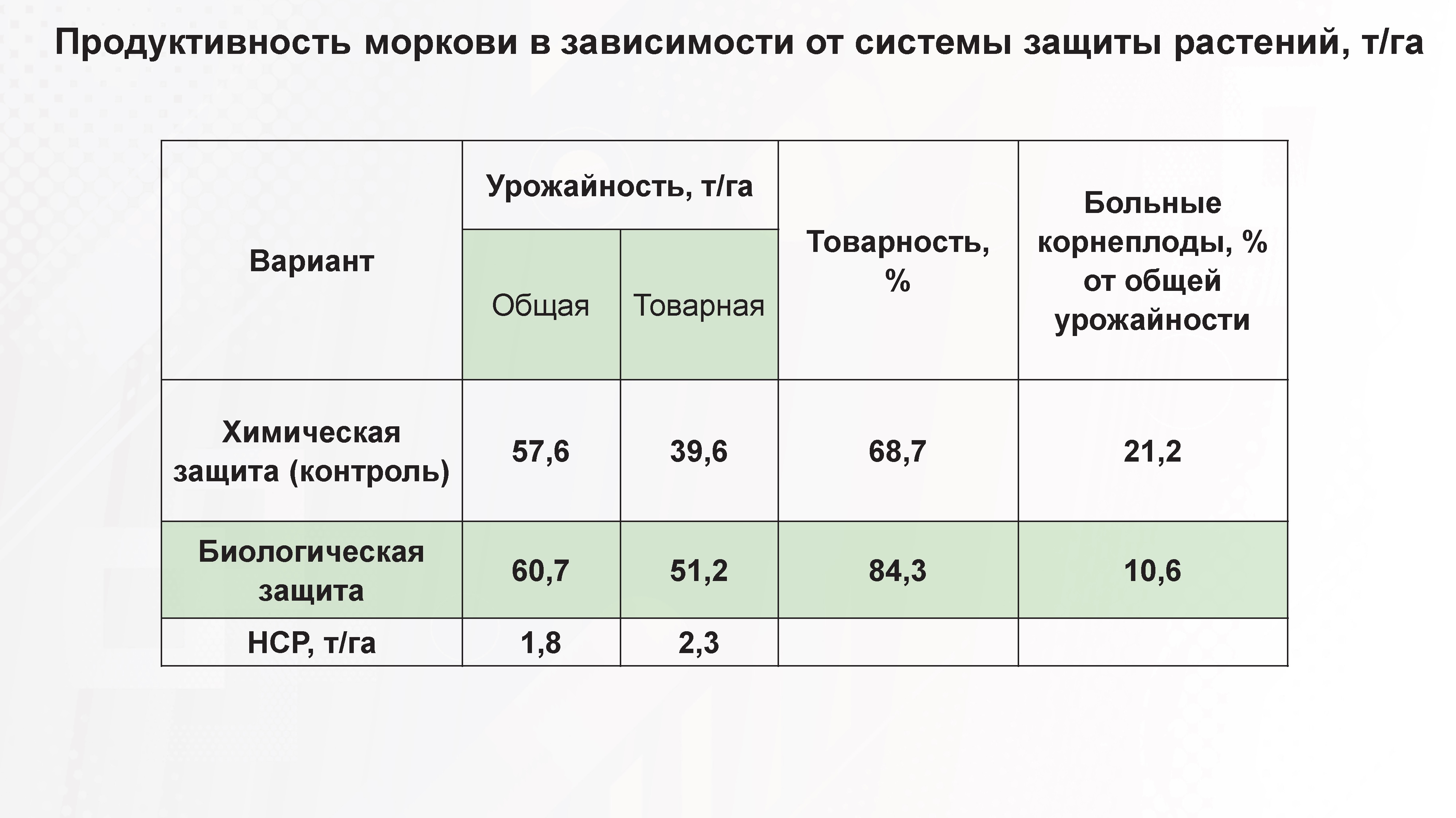 Продуктивность моркови в зависимости от системы защиты растений, т/га